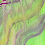 Light green background, with wide purple lines going from the upper right side to the lower left, with a streak of yellow. The lines are faded and drip.