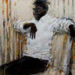 Oil painting of a Black man in a white shirt.