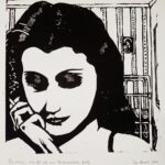 A dark-haired woman with heavy eyeshadow looks down thinking with a cigarette in her left hand. She appears to be in her bedroom