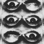 Collage of 12 close ups of eyes in black and white.