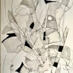 Overlapping shapes with various shades on cream background.