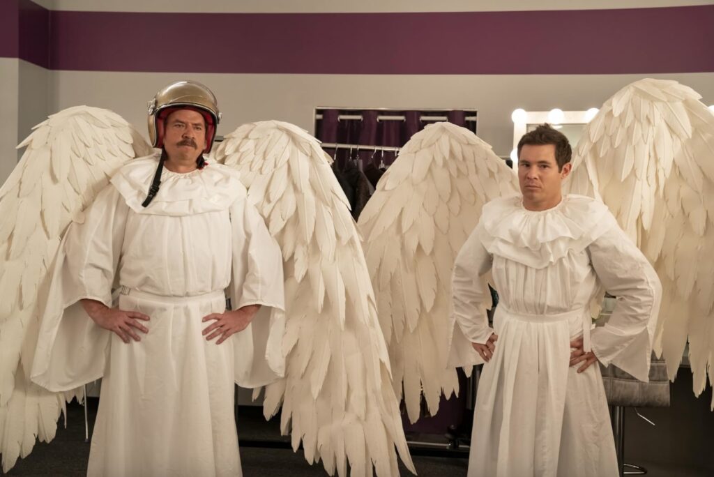 Danny McBride and Adam Devine in angel costumes